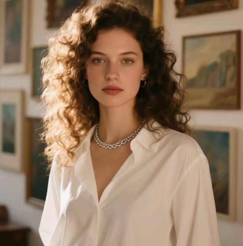 Looks with her Curly hair