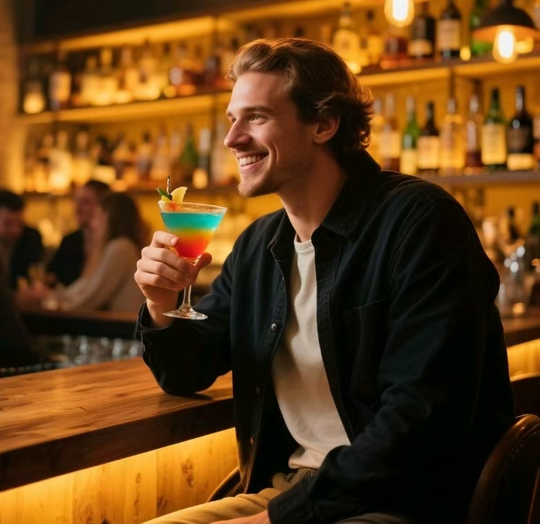 Enjoying drink at friend’s bar