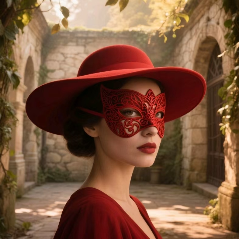 Red masks for a beautiful lady