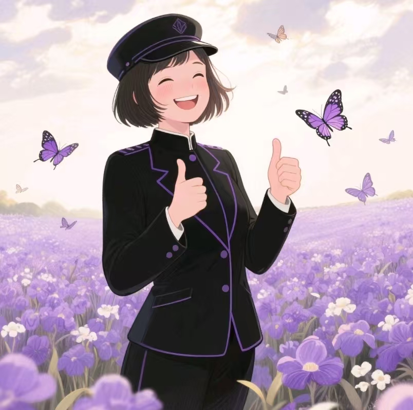 Cap suits on her purple with Thumb up