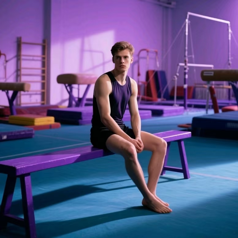 Purple on Gymnastic bench