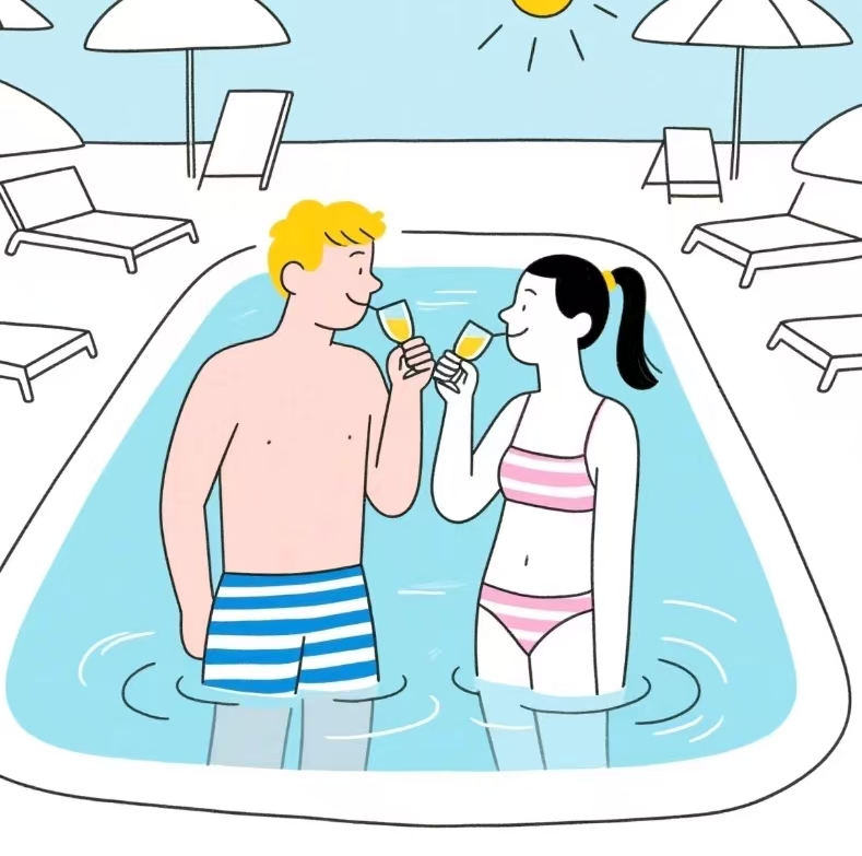 Couple on swimming pool drunked